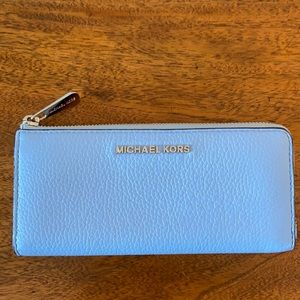 Michael Kors light blue zip around wallet